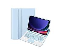 Clavier Bluetooth pour Samsung Galaxy Tab S9 FE Ultra-Slim Folding Stand Flip Leather Cover with Touchpad and Stylus Slot-Bleu clair