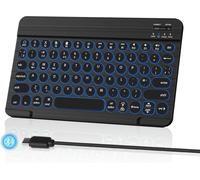 Clavier Bluetooth sans Fil, QWERTY UK, Clavier R¿¿tro¿¿clair¿¿ pour iPad, iPhone, Tablette, Android, Windows, Antid¿¿rapant-Fond, Mini-Clavier Rechargeable, Noir