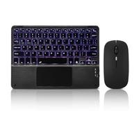 Clavier Bluetooth ultra fin avec pavé tactile et souris intégrés - Mini clavier sans fil rechargeable 7 couleurs rétroéclairé pour Apple iPad iPhone Samsung Tablette iPhone Smartphone iOS Android