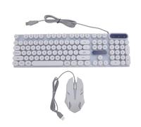 Clavier câblé Rétro et Combo de Souris, Clavier de Machine à écrire Rétro-éclairé avec des Touchés Ronds, Clavier D'Ordinateur Filaire 1600 Dpi, Souris USB pour Le Bureau,