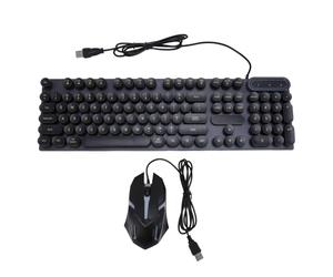 Clavier câblé Rétro et Combo de Souris, Clavier de Machine à écrire Rétro-éclairé avec des Touchés Ronds, Clavier D'Ordinateur Filaire 1600 Dpi, Souris USB pour Le Bureau,