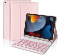 Clavier Coque Pour Ipad 9ème/8ème/7ème Génération 2021/2020/2019 10.2¿/Ipad Air 3 10.5"" 2019/Ipad Pro 10.5, 7 Couleurs Rétroéclairées Azerty Français Magnétique Amovible Clavier Bluetooth Etui, Rose