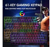 Clavier de jeu filaire, 61 touches, éclairage rétroéclairé rvb réglable, pour ordinateur portable, PC de gamer, accessoires de travail à domicile et de bureau