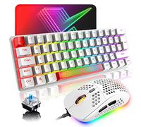 Clavier de Jeu mécanique Britannique RVB 14 Effets de rétroéclairage Mini 62 Touches Filaire de Type C + Souris légère RVB 6400 DPI en nid d'abeille + Tapis de Souris Compatible avec PS4, Xbox, PC,