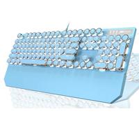 Clavier de jeu mécanique de style machine à écrire, clavier de jeu rétro punk avec rétroéclairage blanc, 104 touches, interrupteur bleu, clavier filaire mignon avec repose-poignet amovible, claviers