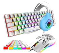 Clavier de Jeu mécanique Filaire 18 Effets rétro-éclairés RVB Léger 6400 DPI Souris Optique en nid d'abeille Double Touches de Jeu / 108 Touches PBT Pudding Keycaps Rétro-éclairage RVB Casque 3,5 mm