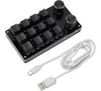 Clavier de jeu pour PC, macro programmable à une main, clavier mécanique multifonctionnel programmable, 12 touches et 2 boutons, pour bureau, jeux, production multimédia, bureau d'ordinateur PC (noir)