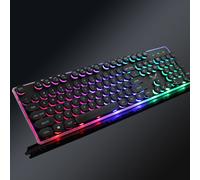 Clavier de jeu rétro rond, 104 touches, rétro, LED touches, rétro, USB, rétro-éclairé, pour ordinateur portable, PC, jeux, en Stock