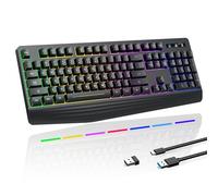 Clavier de jeu sans fil, RVB et rétroéclairage uni, clavier étanche pleine taille, touches silencieuses, repose-poignet, mode veille, clavier sans fil rechargeable