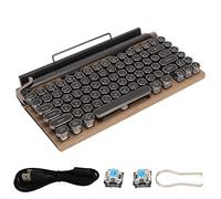 Clavier de Machine à Écrire Rétro Mécanique - 83 Touches, Sans Fil, Rétroéclairage RVB, Extracteur de Clé - Pour Ordinateur et Jeu (Couleur du Grain du Bois)