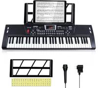 Clavier de piano à 61 touches avec microphone haut-parleur intégré, support de partition et bloc d'alimentation, clavier électronique portable pour débutants