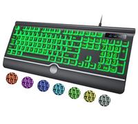 Clavier d'ordinateur rétroéclairé à grande impression, clavier rétroéclairé 7 couleurs avec repose-poignet, USB, plug-and-play, touches de lettres surdimensionnées faciles à voir et à saisir, claviers