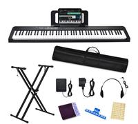Clavier électrique numérique à 88 touches, clavier 88 touches pour débutant, avec adaptateur d'alimentation, pédale de sustain, support, Bluetooth, étui de transport, écouteurs, USB-MIDI, pour la