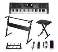 Clavier électronique 61 touches, ensemble clavier piano débutant avec tabouret et support, 300 sons, touches éclairées haut-parleurs intégrés modes d'enseignement, pour pratique à Noir