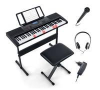 Clavier Electronique 61 Touches Lumineuses avec Tabouret Pliable Réglable COSTWAY Microphone,Casque,Pupitre,Haut-Parleur,USB