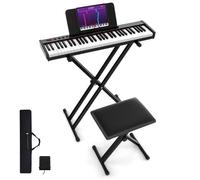 Clavier Electronique Portable 61 Touches Semi-lestées COSTWAY-Stand Banc Rembourré Pliable-Bluetooth MIDI-Ecran LED-Support