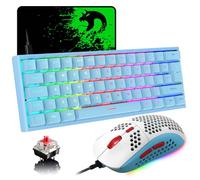 Clavier et Souris de Jeu Britannique 60% - Clavier mécanique rétroéclairé RVB - Souris de Jeu légère - 62 Touches USB C - 6400 DPI - pour Les Joueurs Windows et Mac - Interrupteur Bleu/Rouge