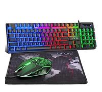 Clavier et Souris de Jeu LED USB Filaire avec caractère émetteur 3600 DPI 2 Boutons latéraux Souris USB rétroéclairé Sensation mécanique Compatible avec PC Raspberry Pi Mac Xbox One PS4 avec Tapis de