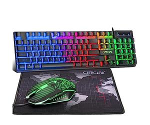 Clavier et Souris de Jeu LED USB Filaire avec caractère émetteur 3600 DPI 2 Boutons latéraux Souris USB rétroéclairé Sensation mécanique Compatible avec PC Raspberry Pi Mac Xbox One PS4 avec Tapis de
