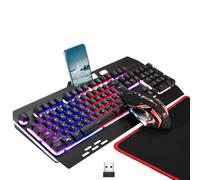 Clavier et Souris de Jeu sans Fil rétroéclairés RVB, Rechargeables, Longue durée de Vie, Clavier mécanique en métal avec Repose-Paume, 7 Couleurs et Tapis de Souris pour Jeu et Travail
