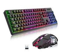 Clavier et souris de jeu sans fil RVB, clavier rétroéclairé rechargeable, longue durée de vie, sensation mécanique, clavier de jeu rétroéclairé RVB avec souris de jeu sans fil 7 couleurs pour jeu et