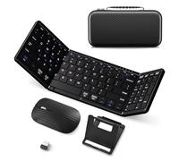 Clavier et souris pliables Bluetooth pour voyage d'affaires, taille complète BT5.1 x 2 + 2,4 G, portable, sans fil, rechargeable, clavier de voyage pour Windows, Android, MacOS, iOS Noir