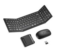 Clavier et souris pliables - Clavier et souris Bluetooth pliables - 2,4 G sans fil + Bluetooth 5.1 x 2 - Clavier de voyage portable sans fil rechargeable pour Windows, Android, MacOS, iOS