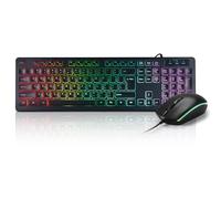 Clavier et souris rétroéclairés par LED arc-en-ciel filaire - Clavier d'ordinateur USB - Clavier et souris silencieux pour PC, Windows, ordinateur portable, bureau et jeu