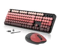 Clavier et souris sans fil, 104 touches rondes rétro pour machine à écrire avec OTG et brosse, pleine grandeur, ergonomique, idéal pour Windows PC, maison, bureau et université Noir Rose