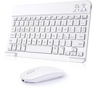 Clavier Et Souris Sans Fil, Clavier Bluetooth Tablette Portable Fin Rechargeable Universel Pour Ipad/Tablette/Pc/Ios/Android/Windows/Samsung Tab/Lenovo, Disposition Italienne, Blanc