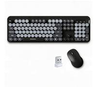 Clavier et Souris sans Fil, Clavier de Machine à écrire rétro Pleine Taille avec Touches Rondes, 2,4 GHz for Windows, Mac, Ordinateur Portable, PC, Ordinateur de Bureau(Black)