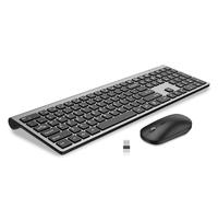Clavier et souris sans fil, clavier d'ordinateur ultra fin pleine taille et souris silencieuse USB 2400 DPI avec lumière invisible, interrupteur ciseaux, verrouillage Fn, pour ordinateur portable, PC