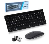 Clavier et souris sans fil fin, disposition internationale QWERTY américaine, rechargeable trois modes 5 en 1 (Bluetooth x 2 + 2,4 G + USB C) multi-appareils, souris 1600 dpi pour PC/ordinateur