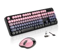 Clavier et Souris sans Fil, MOFII 104 Touches Rondes rétro pour Machine à écrire avec OTG et Brosse, Pleine Grandeur, Ergonomique, idéal pour PC Windows, Maison, Bureau et université, Rose pêche