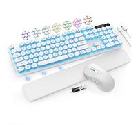 Clavier et souris sans fil rétroéclairés - Clavier de machine à écrire avec touches rondes rétro, repose-poignet amovible, lettres lumineuses, combo rechargeable 2,4 G pour Mac, Windows, PC,