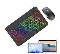Clavier et souris sans fil rétroéclairés | Clavier rétroéclairé de 7 couleurs avec 2 modes d'éclairage | Jeu de clavier et mous portable fin pour tablette, ordinateur portable et PC