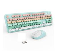 Clavier et souris sans fil rose et bleu, 2,4 GHz, clavier de machine à écrire sans fil pleine taille avec touches rondes, clavier pour Windows, ordinateur, ordinateur de bureau, ordinateur portable
