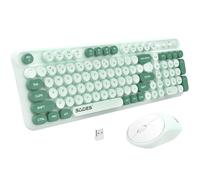 Clavier et souris sans fil - Touches rondes rétro, 2,4 G rechargeables sans décalage pour Mac, Windows, PC, ordinateur portable (blanc/vert)