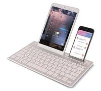 Clavier Filaire Bluetooth, Clavier QWERTY Silencieux Rechargeable Ultra-Mince, 78 Touches,Prend en Charge la Commutation Entre 2 Appareils, aAec Support Intégré,pour iPad,Tablettes,Smartphones(argent)