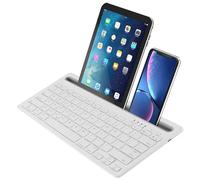 Clavier Filaire Bluetooth, Clavier QWERTY Silencieux Rechargeable Ultra-Mince, 78 Touches,Prend en Charge la Commutation Entre 2 Appareils, aAec Support Intégré,pour iPad,Tablettes,Smartphones (Blanc)