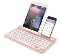 Clavier Filaire Bluetooth,Clavier QWERTY Silencieux Rechargeable Ultra-Mince,78 Touches,Prend en Charge la Commutation Entre 2 Appareils, aAec Support Intégré,pour iPad,Tablettes,Smartphones(or rose)
