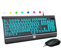 Clavier filaire et souris - Clavier lumineux à grande impression, clavier rétroéclairé filaire USB silencieux et souris optique pour Windows, PC, ordinateur portable - Facile à voir, lecture USB et