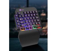 Clavier filaire mécanique pour jeux légers à une main, caractères gravés au laser, support ergonomique pour la main. Noir