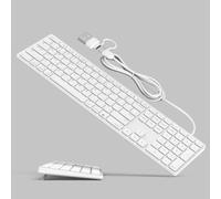 Clavier filaire pleine taille pour appareils Mac OS - Béquille pliable, connexion par câble dans port USB-A + C, clavier USB Plug-N-Play avec pavé numérique pour Apple iMac/Mac mini/MacBook ordinateur