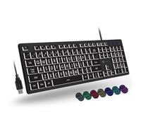 Clavier filaire rétroéclairé à grande impression - Facile à voir et à taper - Clavier lumineux pour personnes âgées et enfants - USB, rétroéclairage 7 couleurs