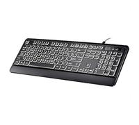 Clavier filaire rétroéclairé USB avec grandes lettres imprimées LED blanches 104 touches clavier numérique clavier multimédia touches de raccourci luminosité réglable pour personnes âgées malvoyantes