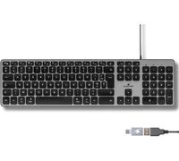 Clavier Français AZERTY Filaire pour Mac - Touches Concaves et Silencieuses, 13 Raccourcis Multimédia, Adaptateur USB/USB-C - Clavier pour Mac et Ipad - Noir