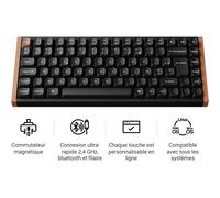 Keychron Clavier gamer K2 HE – sans fil Bluetooth, interrupteurs magnétiques – Azerty Noir/Bois