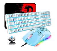 Clavier Mécanique et Souris Filaire Gamer, 68 Touches Switch Bleu 60% Backlit Bleu Glacier Keyboard Blanc, Mouse Vert Programmable Légère en Nid d'abeille 6400DPI, Compatible avec Windows Mac PS4