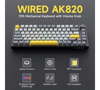 Clavier mécanique filaire Ajazz AK820 avec commande par bouton CNC, 81 touches, montage Gasket, Hot-swap, rétroéclairé, pour PC/MAC Red Switch Black